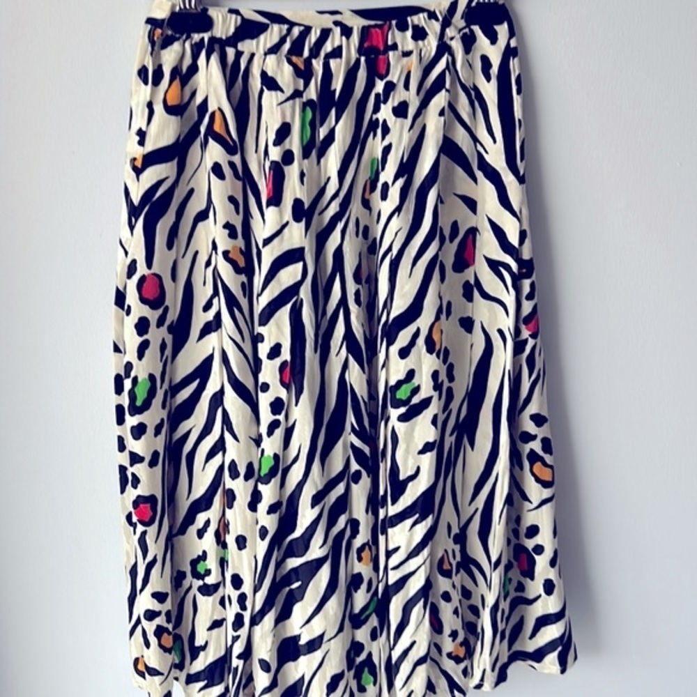 Retro Lillie Rubin Silk Midi Animal Print Skirt Sz 10 - Picture 2 of 8
